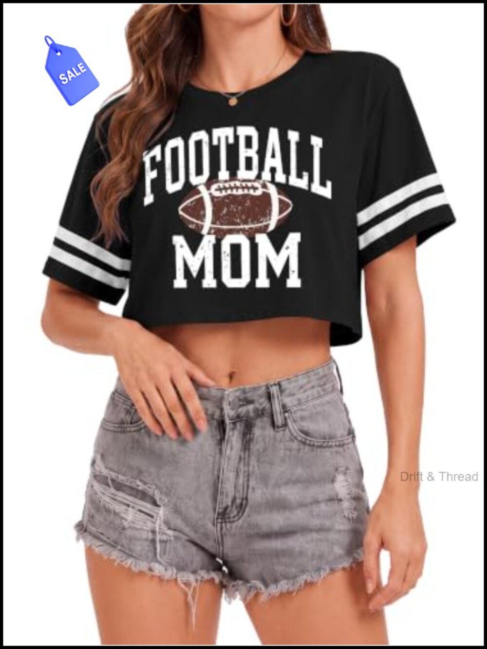 Football Mom Crop Top Cotton Blend Short Sleeve Crew Neck Tee